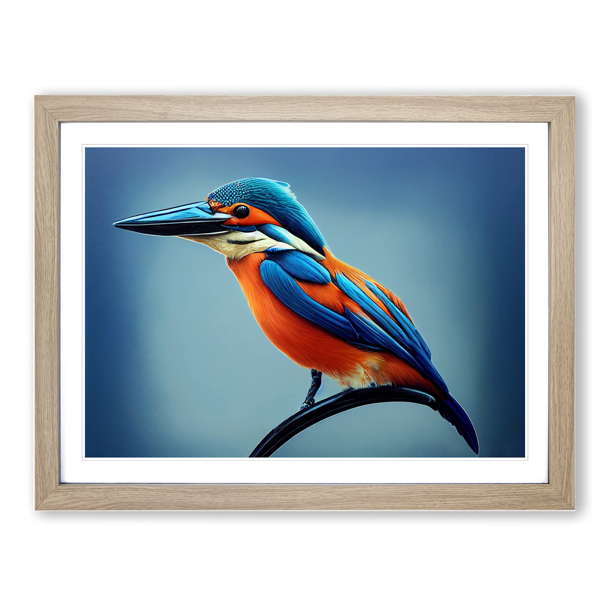 Impactful Kingfisher Bird Framed Print | A4 Oak Framed Wall Art | Ready to Hang | Modern Nature Picture | Living Room Bedroom Lounge Office