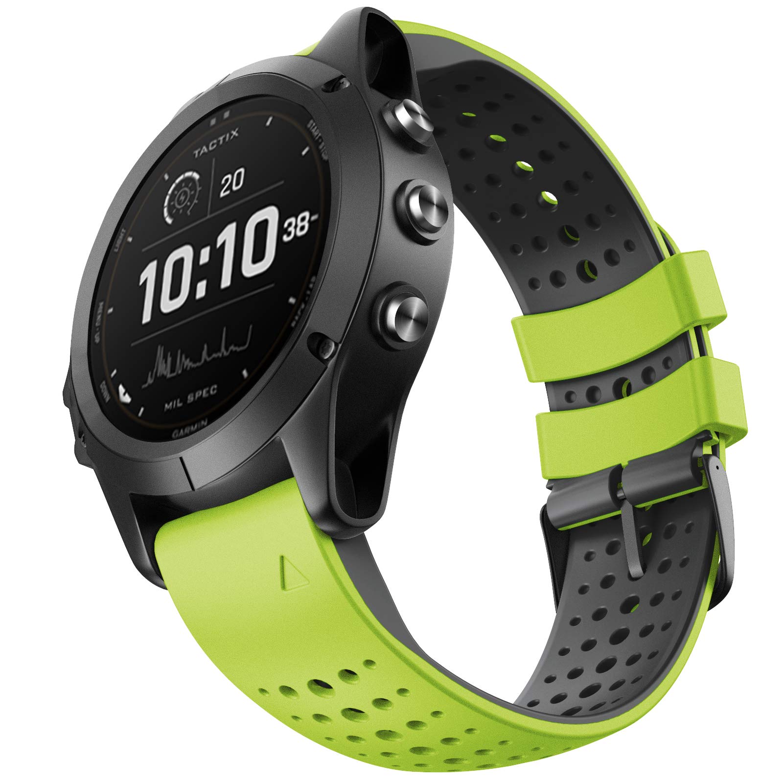 NotoCity Compatible with Garmin Fenix 5/Fenix 6 PRO/Fenix 5 Plus/Fenix 6/Forerunner 945/Forerunner 935/Approach S60/Quatix 5 22mm Silicone Strap, green-black, 230 millimetri, Sporty