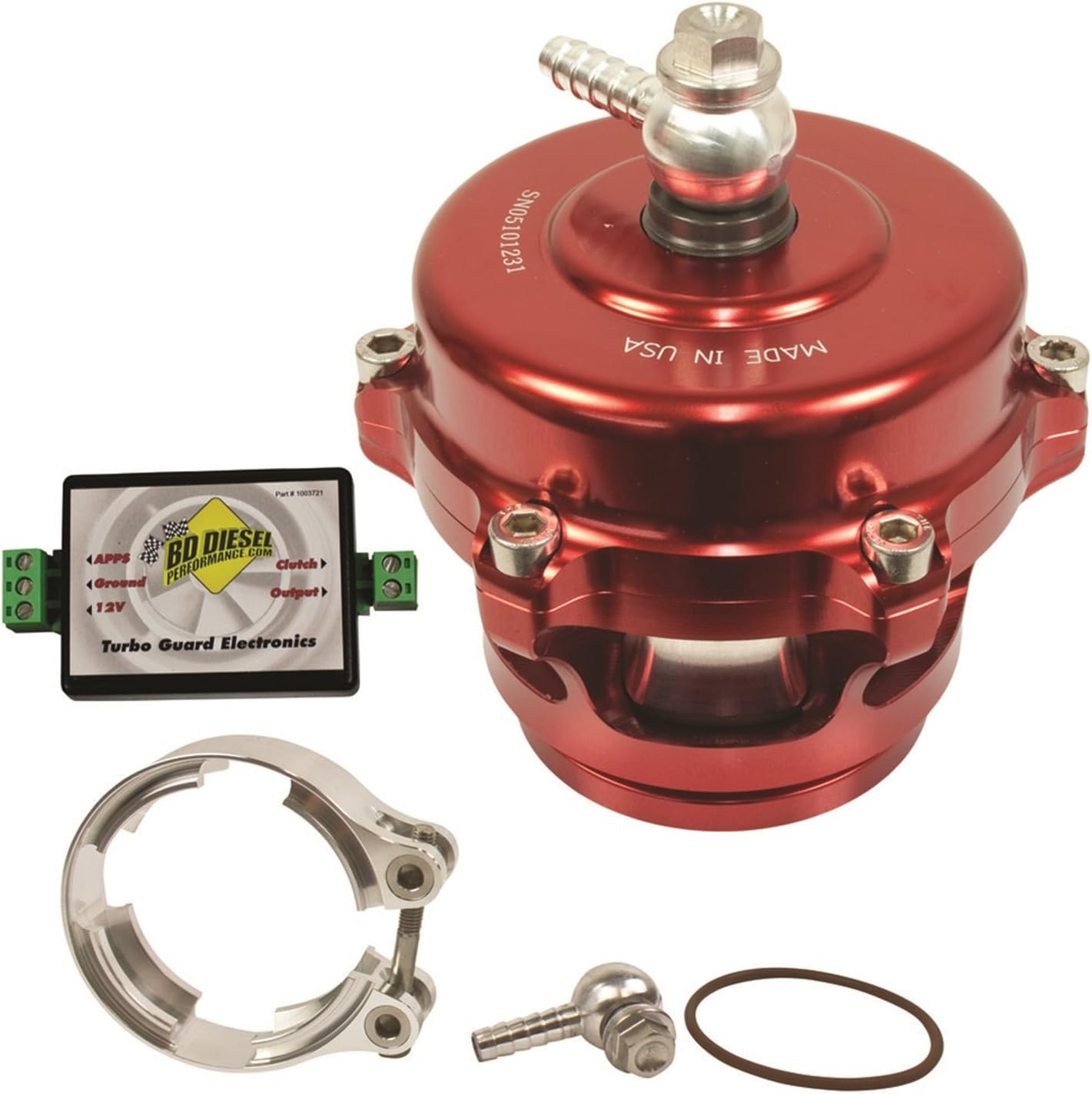 BD Diesel 1047251SR Turbo Guard Blow-Off Valve Kit Red Valve Incl. Aluminum Adapter/Electronics/Hardware Turbo Guard Blow-Off Valve Kit