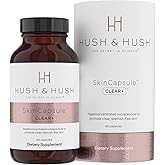 Hush & Hush SkinCapsule™ Clear+, Skin Care Supplement, Vegan, Acne Treatment for face, Clean Nutraceuticals Supplements That Contains Vitamin A, Turmeric, Dandelion Root, Zinc - 60 Capsules