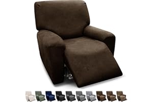 Pfrstuv Chair Covers 4-Pieces Recliner Chair Covers 1 Seater Cover for Recliner Chair Leather Look Recliner Slipcovers with Pockets Spandex Fabric Furniture Covers(Recliner, Coffee)