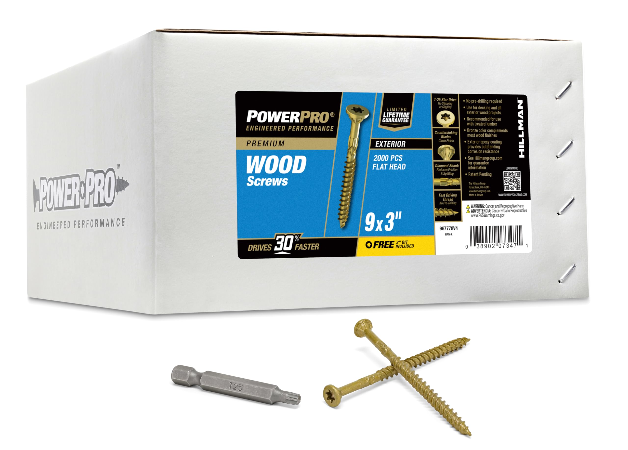 Photo 1 of Power Pro Premium Exterior Wood Screws, #9 x 3 Inch All-Purpose Deck Screws for Outdoor Projects, T-25 Star Bit Included, Bronze, 2000 Pieces | 967778V4
