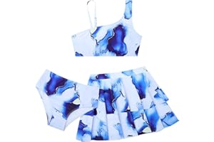 RAISEVERN Girls Swimsuit 3 Piece Bathing Suits Cute Quick Dry Bikini Tankini Sets with Cover Ups Beach Skirt for 5-12 Years