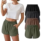 Neer 4 Pack Women's Sweat Shorts, Casual Athletic Workout Shorts with Pockets Drawstring Summer Lounge Bottoms