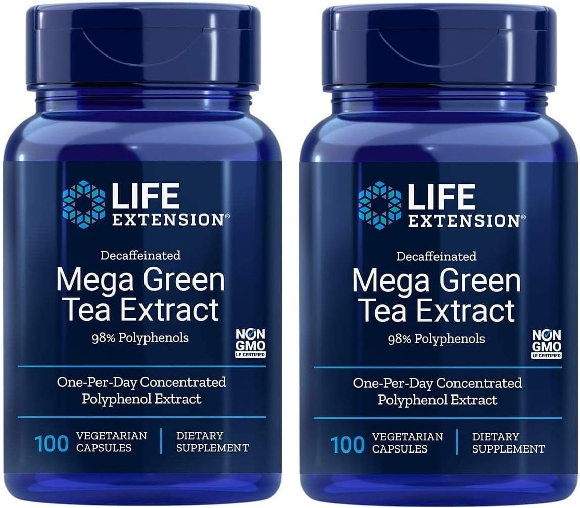 Life Extension Mega Green Tea Extract (98% Polyphenols) Decaffeinated, 100 Vegetarian Capsules: Health & Personal Care