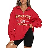 KIDDAD Football Sweatshirt for Women Game Day Graphic 1/4 Zip Shirts Football Team Fans Long Sleeve Pullover Tops