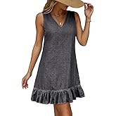 Dokotoo Denim Dress for Women Spring Summer Sleeveless V Neck Ruffle Hem Lightweight Casual A-Line Mini Jean Dresses