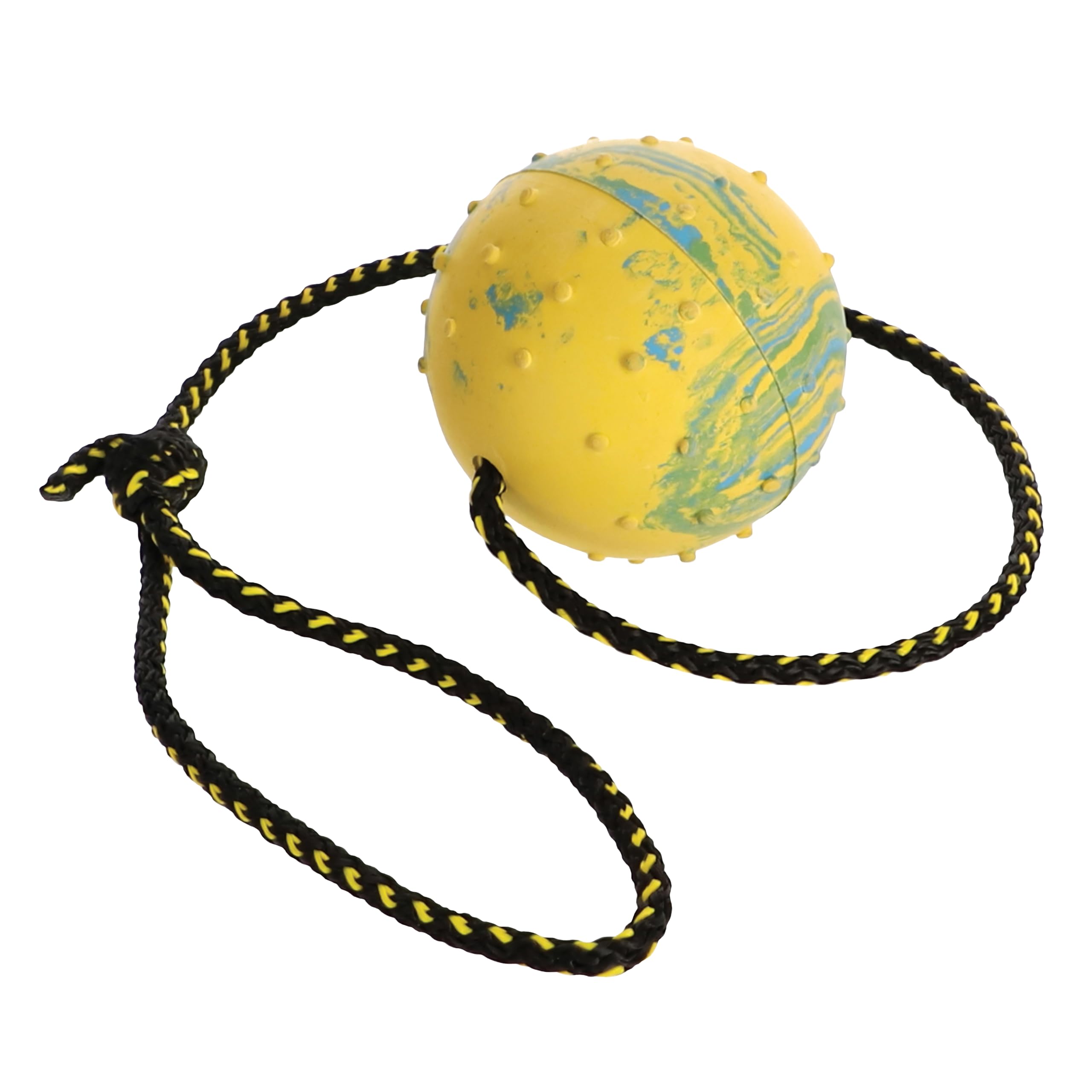 DINGO Nubby Dog Ball - Fully Rubber-Filled, with Bell and 60 cm Long Rope - Suitable for Fetching, Dog Sports, Agility, Playtime - Medium Size - Random Colour (17280-2)
