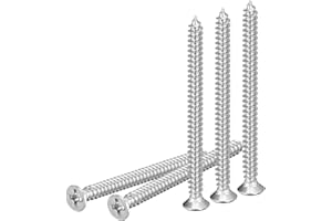 DTGN 50Pcs M4x55mm Flat Head Wood Screws, 304 Stainless Steel Phillips Self Tapping Screws - Good for Woodworking, Furniture - Silver