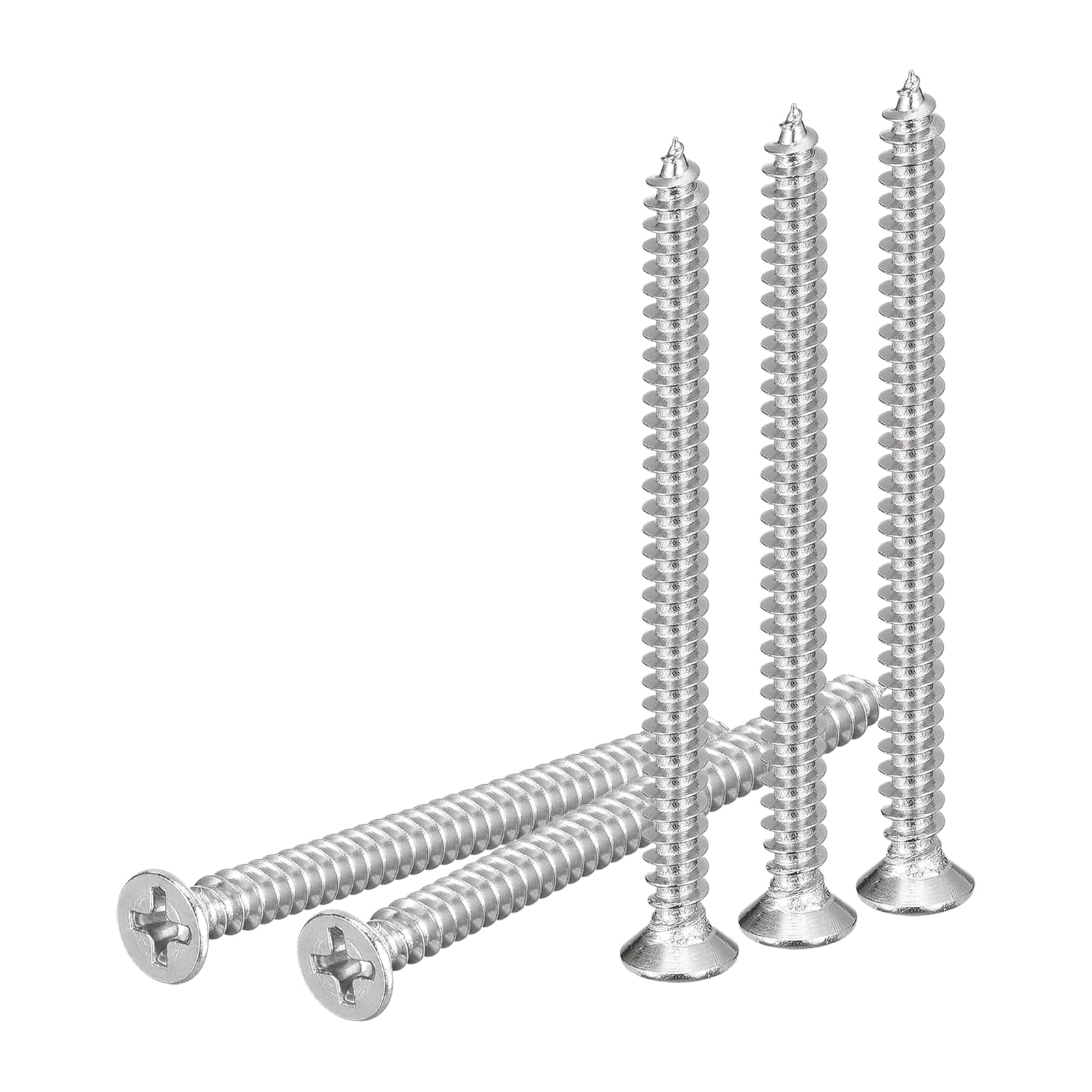 DTGN 50Pcs M4x55mm Flat Head Wood Screws, 304 Stainless Steel Phillips Self Tapping Screws - Good for Woodworking, Furniture - Silver — image 1