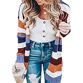ECOWISH Women Cardigan Sweaters Long Floral Striped Winter Fall Long Sleeve Open Front Cozy Knitted Daisy Fuzzy Coats Outwear