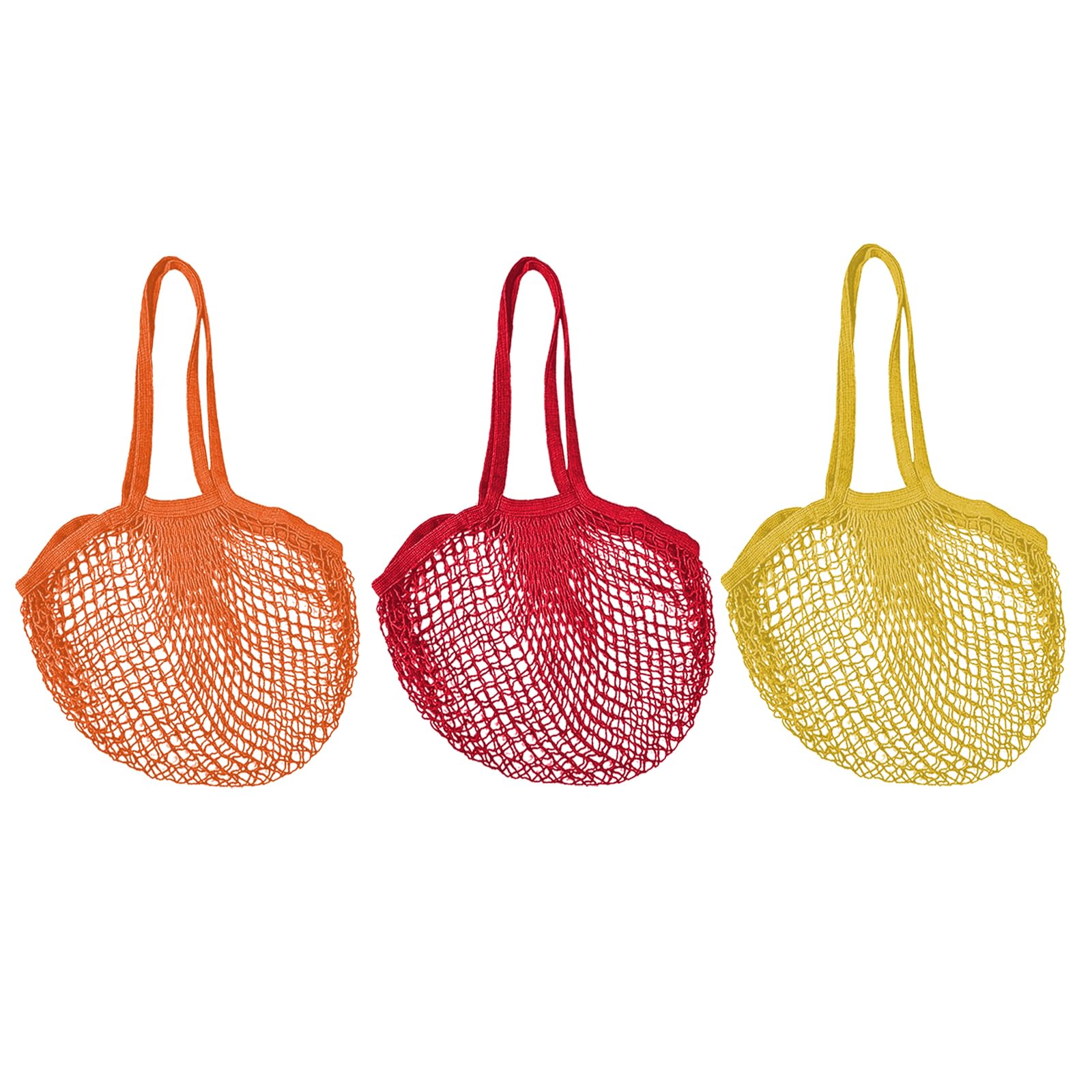 Soulnioi Reusable Grocery Mesh Bag Long Handle Cotton String Mesh Produce Bags Organic Grocery Shopping Bags Portable/Washable Mesh Bag for Fruit and Vegetables Storage 3PCS in 3 color Set 4