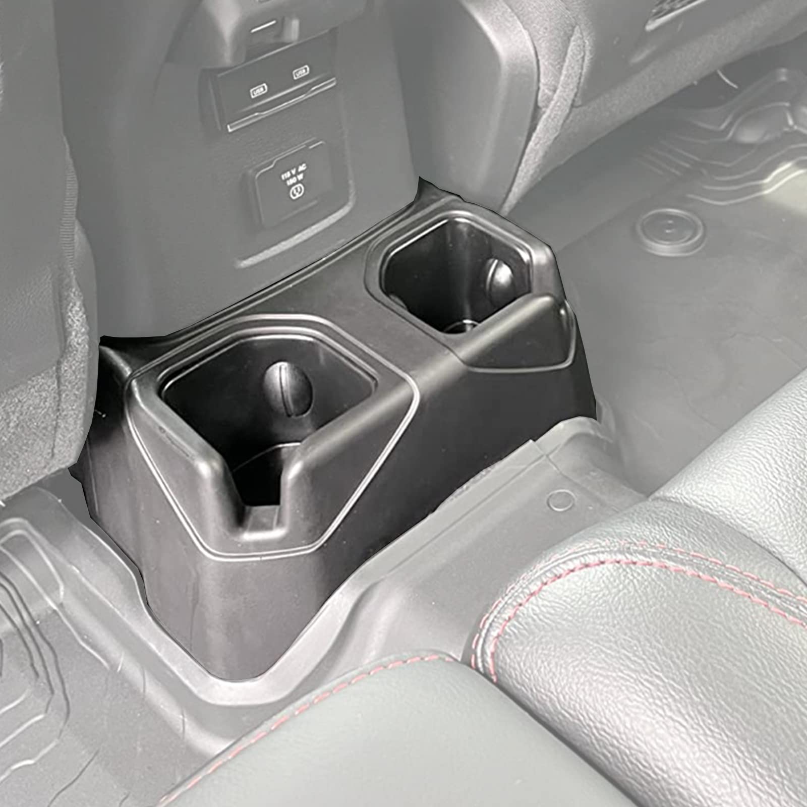 Photo 1 of Wocch for Jeep JL Rear Cup Holder Back Seat Floor Console Mount Dual Drinks Water Bottle Beverage Holder for Jeep Wrangler JL and Gladiator JT 2018-2025