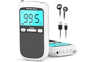 PBOCHI Portable Radio AM FM with Rechargeable Battery Operated, AM FM Radios with Best Reception with Stereo Sound, Built-in Alarm Clock and Sleep Timer, LCD Display, Preset Stations for The Elderly (White)