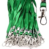 Lanyards 50 Pcs Bulk Lanyard for Id Badges Flat Green Lanyard with Badge Clip Swivel Hook (50, Green)