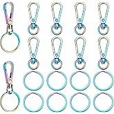 PH PandaHall 20pcs Rainbow Swivel Clasps Set 10pcs Metal 1.5" Trigger Snap Hooks Lanyard Keychain Hook with 10pcs 25mm/0.98" Stainless Steel Flat Key Ring for Purse Strap Keys Bag Pendant Dog Leash