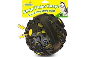 JoyBruko Dog Ball for Aggressive Chewers - Interactive Dog Toy Giggle Balls Fun Squeaky Sound to Keep Them Busy, Durable for Small Medium Large Breeds, Rubber Chew Toys, As Seen on TV, Black & Yellow