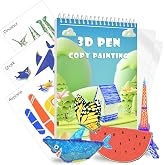 3D Printing Pen Drawing Book Spiral Bound with Transparent Template | 40 Patterns Reusable 3D Printing Drawing Book, Colorful Painting Graffiti Stencils for 3D Pen DIY Projects, Gifts for Kids