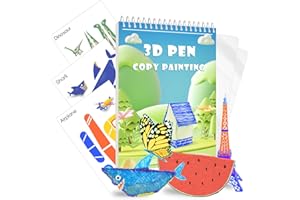 CKMOREL 3D Printing Pen Drawing Book Spiral Bound with Transparent Template, 40 Patterns Reusable Painting Graffiti Template, Ideal DIY Gift for Kids Include Animal Transportation House Building Food