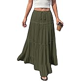 BTFBM Spring Skirts for Women 2026 Summer Boho Beach Vacation Clothes Casual Pleated High Waisted Flowy Maxi Skirt