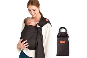 Mamaway Baby Ring Sling Carrier - Newborn and Toddler Sling (Supports up to 165lbs), IHDI Certified, Rayon & Linen Made, Soft & Breathable, Nylon 66 Safety Rings, Storage Pocket Design, Charcoal