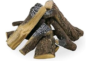 Utheer Gas Fireplace Log Set,10 pcs Ceramic logs for Fireplace, Large Ceramic Wood Logs for Indoor Gas Inserts, Vented, Electric, Gel, Propane, Vent-Free or Outdoor Fireplaces & Firepits