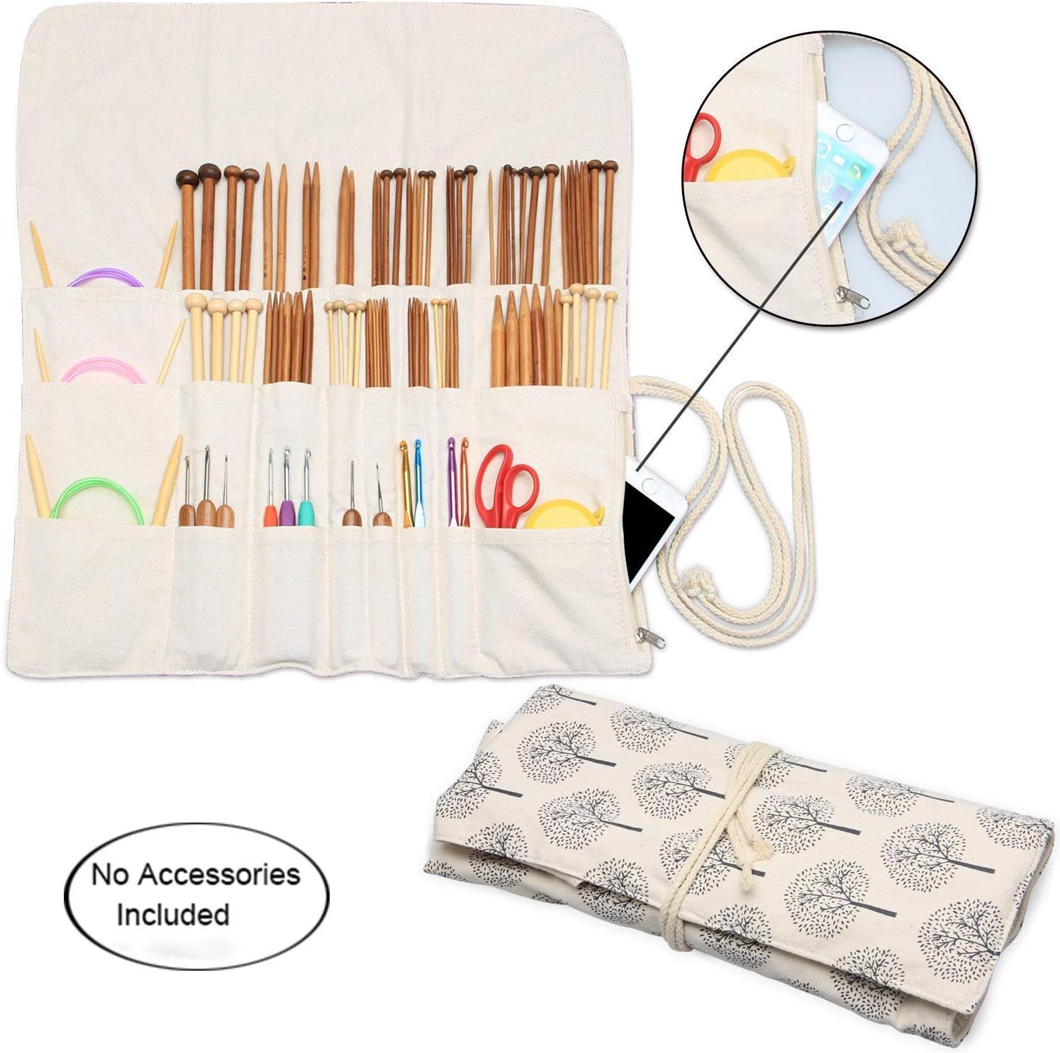 Teamoy Knitting Needle Wrap, Knitting Needle Cases with Slots for