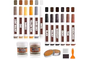 KARIDGE Furniture Touch Up Markers, 18 PCS Wood Flooring Scratch Repair Kit with Wood Putty Filler and Beeswax, Hardwood Floor Furniture Repair Kit for Repair Stains, Scratches, Floors, Tables, Cabinets