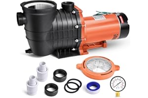 Oswerpon 1.5 HP High Pressure Self Primming Pool Pump Dual Voltage Inground/Above Ground Swimming Pool Pump with Strainer Basket and Drain Plug 1500W 60HZ Silent Operation. (Teal 1.5HP)