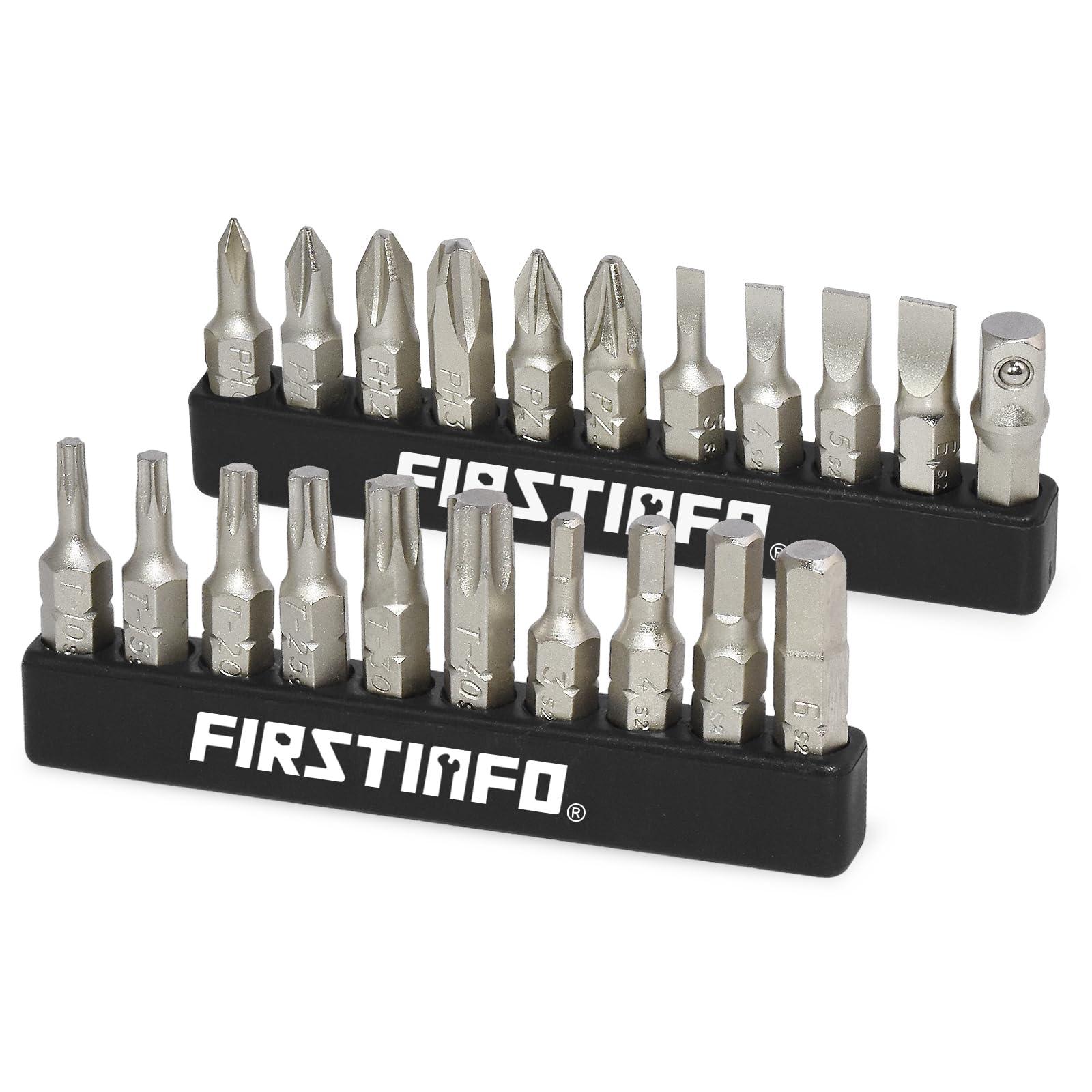 FIRSTINFO H5199A Screwdriver Bit Set, 1/4" Hex Head 25mm Long, 21 Pieces with Phillips, Hex, Star, Flat, and a Socket Adapter