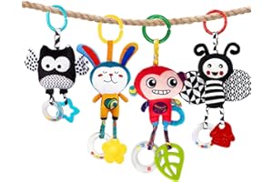 teytoy Baby Toys for 0, 3, 6, 9, 12 Months, Animal Hanging Baby Rattles, Baby Bed Crib Car Seat Travel Stroller Soft Plush Crinkle Toys for Infant, Newborn Birthday Gifts(4 Pack)