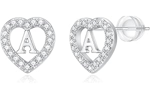 BRIJEWLIC Initial Heart Earrings for Girls - Sterling Silver/Rose Gold Heart Initial Stud Earrings for Little Girls Kids Baby Earrings Non Tarnish Hypoallergenic Earrings for Teen Girls Gifts Jewelry Sterling Silver Earring Post