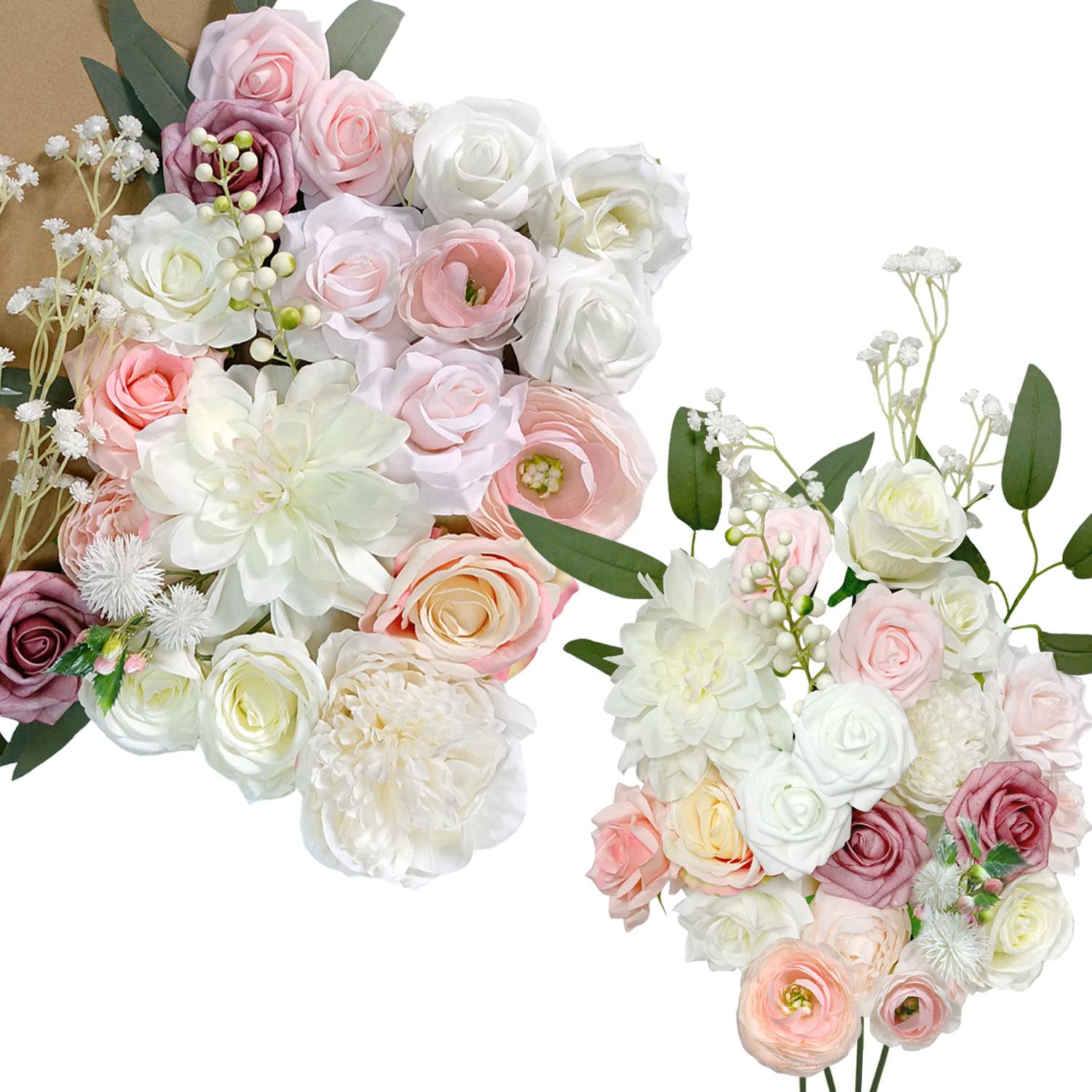 OrgMemory Artificial Flowers, Foam Fake Combo Box Set, Flowers with Stems, for DIY Floral Arrangements Bouquets Wedding Party Home Baby Shower Decor (Delicate Blush)