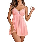 Avidlove Women Nightgown Sexy Sleepwear Lace Chemise V-neck Modal Babydoll Lounge Dress