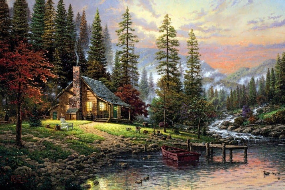Cabin in The Woods Paint by Numbers Kits for Adult Kids DIY Painting by Number for Home Wall Decor 16x20 Inch Linen Canvas Without Wooden Frame