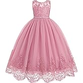 IDOPIP Flower Girl Dresses for Wedding Lace Tulle Princess Pageant Dresses for Girls Kids Prom First Communion Birthday Gowns