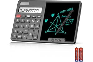 HIHUHEN Calculator with Writing Pad - Solar & Battery Dual Power Supply - 12-Digit Large Display Calculator for Business and Office Use (Black)