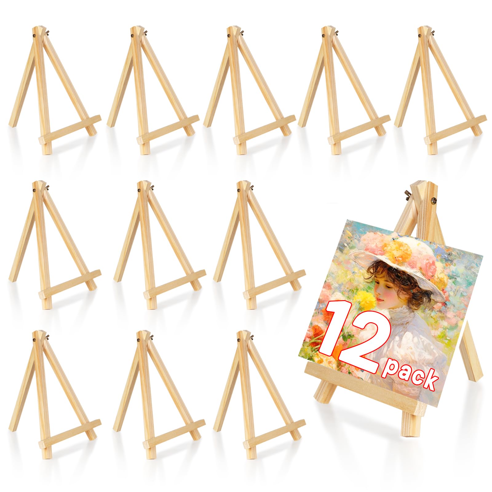 Photo 1 of 12 Pack Easel for Painting, 9 inch Wooden Painting Easel Stand for Display, Durable Small Wood Art Tabletop Easel Canvas Holder Stand for Kids Adults Painting