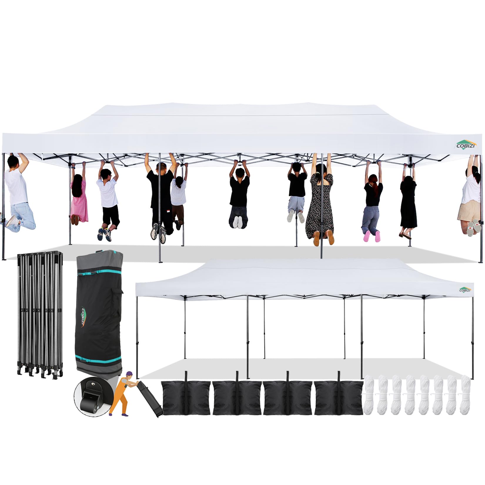 Photo 1 of COBIZI 10x30 Pop Up Canopy Without Sidewall,Heavy Duty Canopy UPF 50+ All Season Wind Waterproof Commercial Outdoor Wedding Party Tents for Parties Gazebo with Roller Bag(10 x 30 ft White)