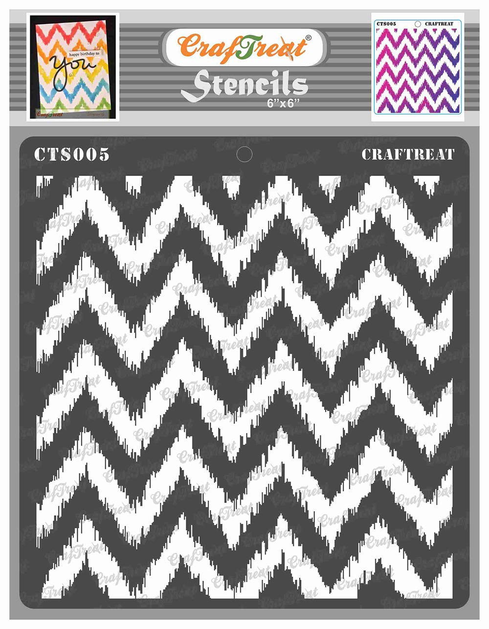 CrafTreat Chevron Stencils for Painting on Wood, Canvas, Paper, Fabric, Floor, Wall and Tile - Ikat Chevron - 6x6 Inches - Reusable DIY Art and Craft Stencils - Small Chevron Stencil,