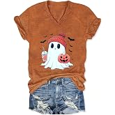 Vintage Boho Tops for Women V-Neck Flowers Shirt Spring Graphic Tees Floral Print Summer Casual Short Sleeve Tshirt Top