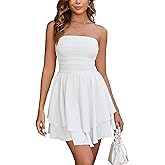 Parthea Women's Sexy Strapless Ruffle Hem Mini Dresses Ruched Waist Sleeveless A Line Tube Top Short Party Dress