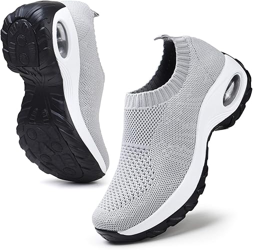 HKR Womens Walking Tennis Shoes Slip On Light Weight Mesh Platform Air