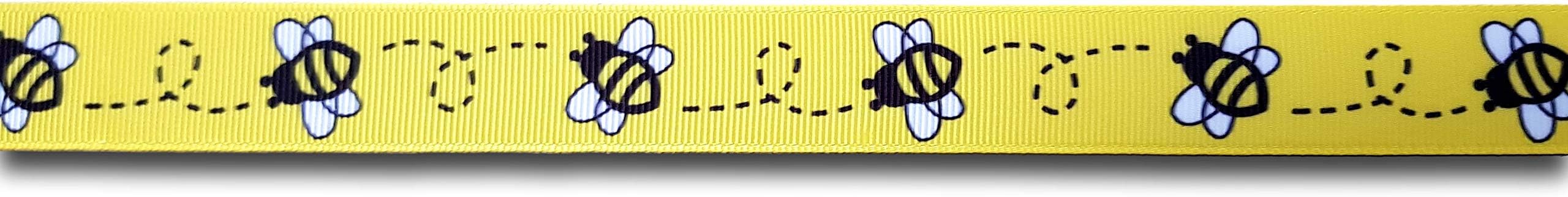 Crystal Charmz 1 Yard (0.91 metre) Bumble Bee Grosgrain Ribbon 22mm Wide, Ideal for Craft Projects, Scrapbooking, DIY Hair Bows, Present Wrapping etc.
