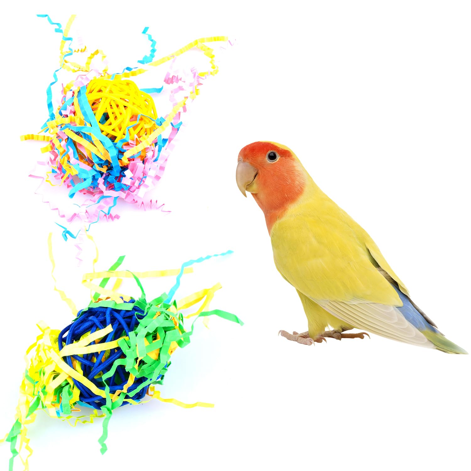 Bohue Fiesta Ball Stuffers Parrot Chews Parrot Chewing Foraging Toys Pet Bite Chewing Ball Colorful Bird Chewing Ball for Small Parrots Love Birds Cockatiels Conures (2)