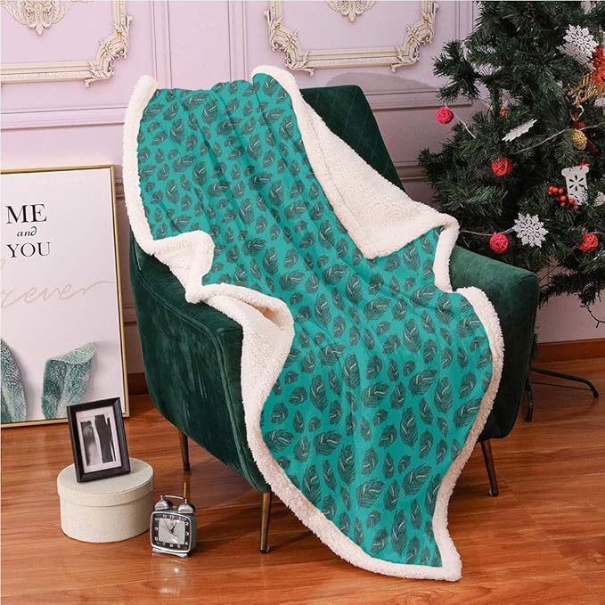 SeptSonne Boho Plush Blanket,Oriental Peacock Feathers