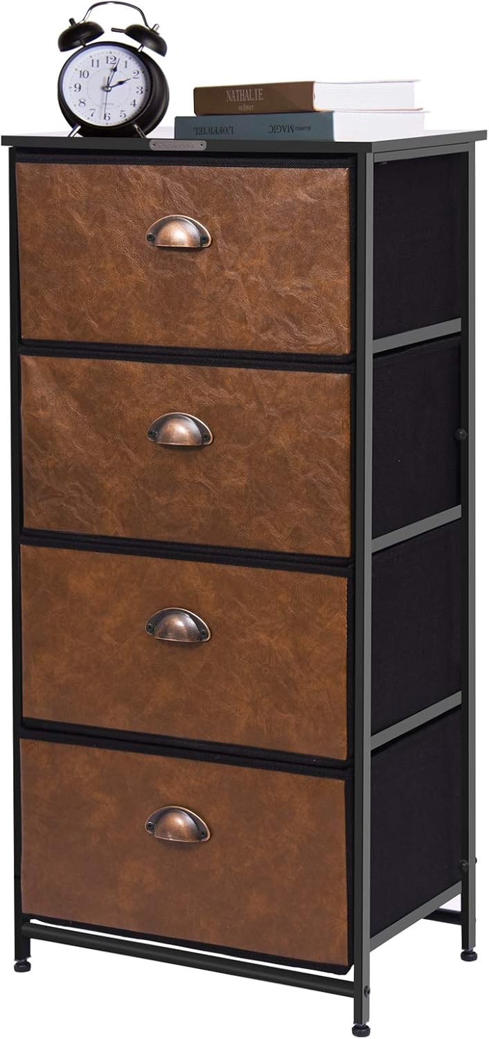 Dresser Storage Tower,Retro Industrial Style 4 Drawer Vertical Fabric Storage Unit for Bedroom, Hallway, Entryway, Closet,Nursery Room,Bathroom: Kitchen & Dining
