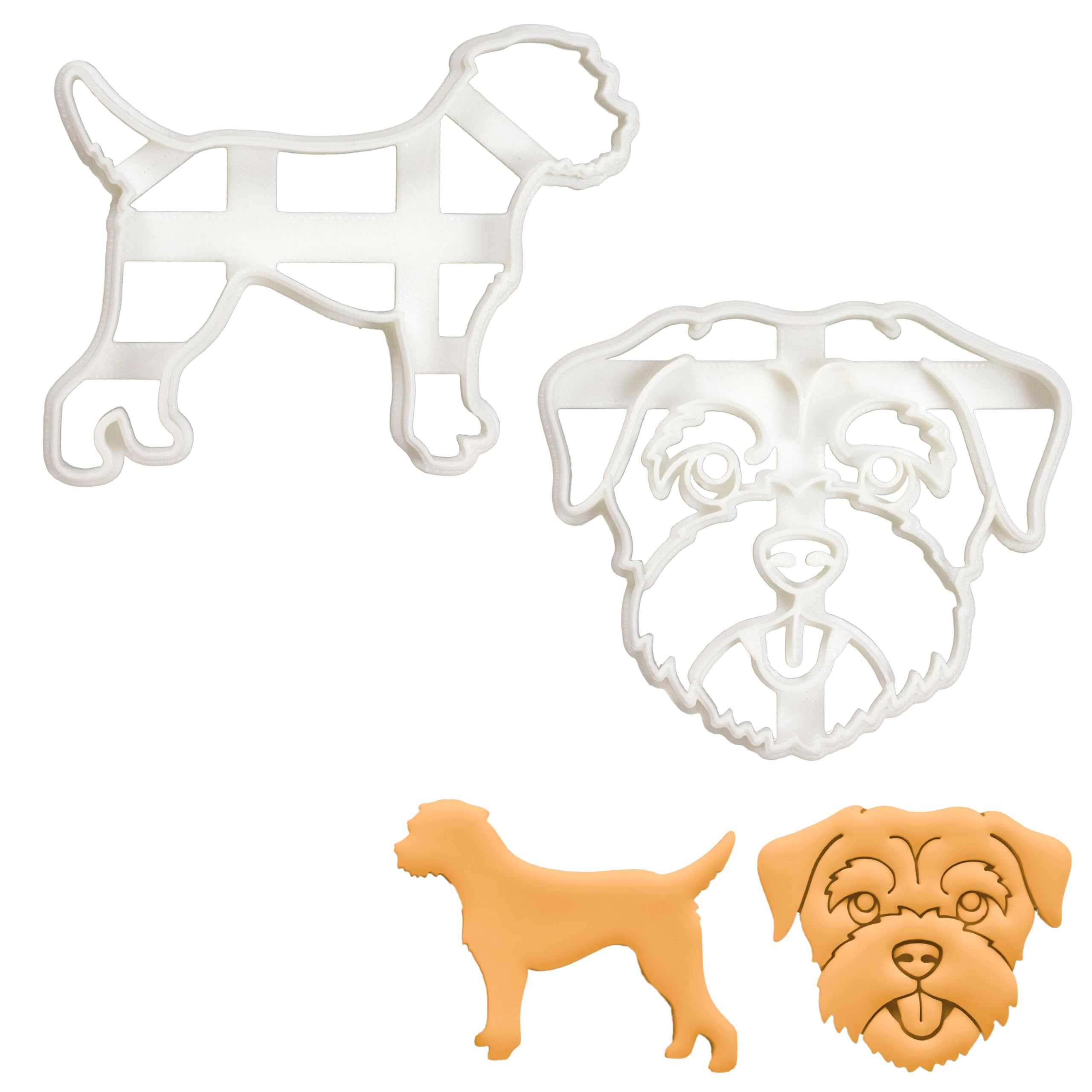 BAKERLOGY Set of 2 Border Terrier Cookie Cutters (Designs: Face and Silhouette) - Detailed Biscuit Cutter Design for Baking and Crafts, Ideal on Fondant, Dough, Clay