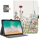 Case for iPad (A16) 11th Generation 2025, for iPad 10th Generation Case Women Girls Shockproof with Pencil Holder Multi-Angle Adjustable Stand View with Pocket/Hand Strap/Auto Wake Sleep, Flowers