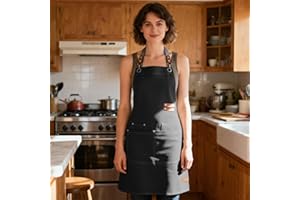 Adjustable Apron-Bib Aprons Waterdrop & Heat Resistant with Pockets,Work Aprons with Crossback Strap for Kitchen Cooking